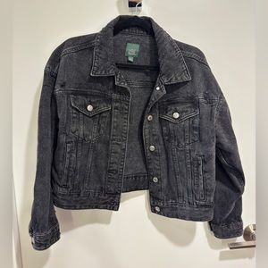 Black grey distressed denim jacket